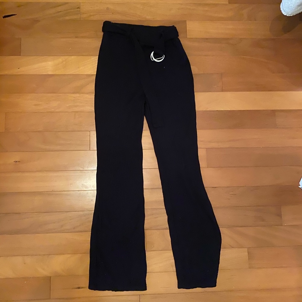 Ribbed Black Bootcut Pants